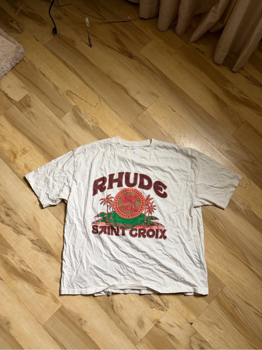 Rhude Cream Short Sleeve Tee with Black Care Tag